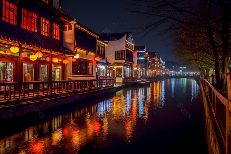 南京秦淮河建筑河边灯光夜景,高清,摄影图,摄影图片,图片大全,摄影图免费下载